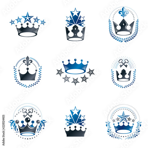 Royal Crowns emblems set. H...
