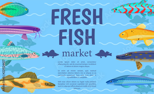 Fresh Fish Market Advertising Vector Illustration