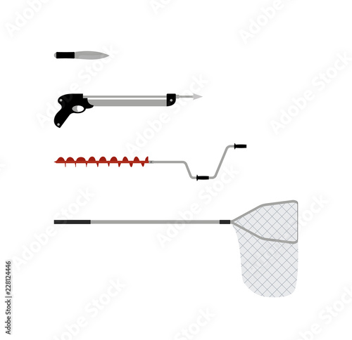 Fishing Tools Isolated on White Background Poster