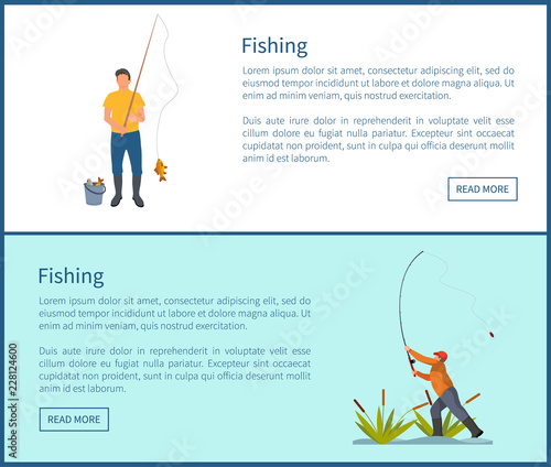 Fishing Activities of Men Set Vector Illustration