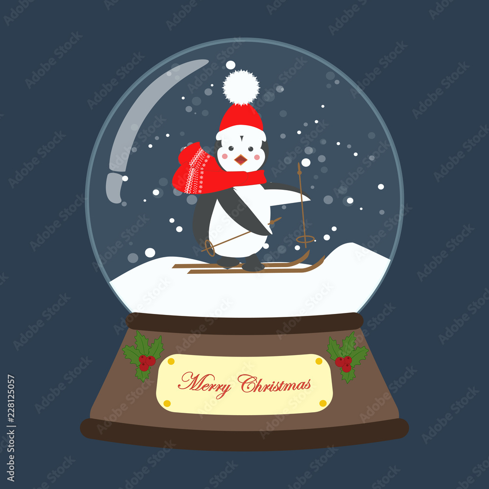 Christmas snow globe with penguin vector illustration Stock Vector