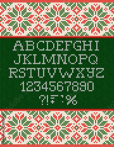 Ugly sweater Season Winter Sale Poster. Knitted background pattern scandinavian ornaments.