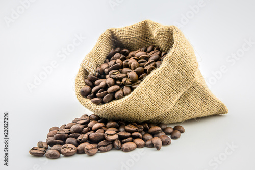 Coffee beans in sack bag