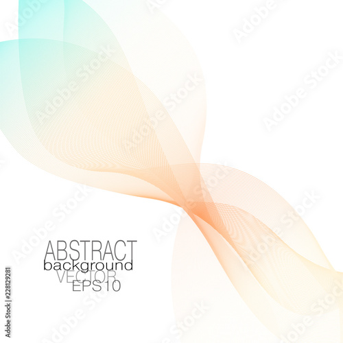 Abstract waving veil of delicate orange, turquoise tones. Vector elegant light wavy pattern. Soft gradient. Line art design element. Layout for invitations, posters, leaflets, flyers, brochures. EPS10