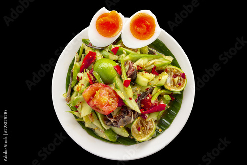 Spicy cucumber salad with boiled eggs