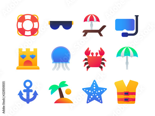 Beach holiday - set of flat design style icons