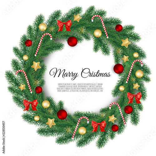 Christmas wreath isolated on white background. Vector illustration.