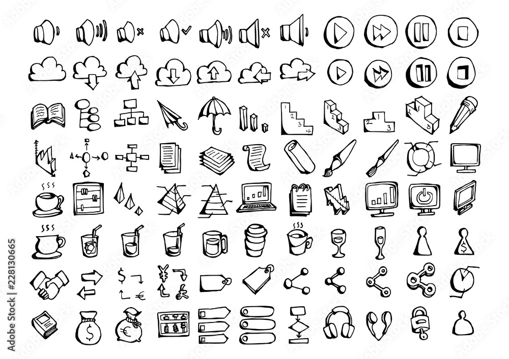 Set of vector Business doodle drawing icon Collection on white background eps10