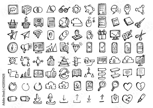 Set of vector Business doodle drawing icon Collection on white background eps10