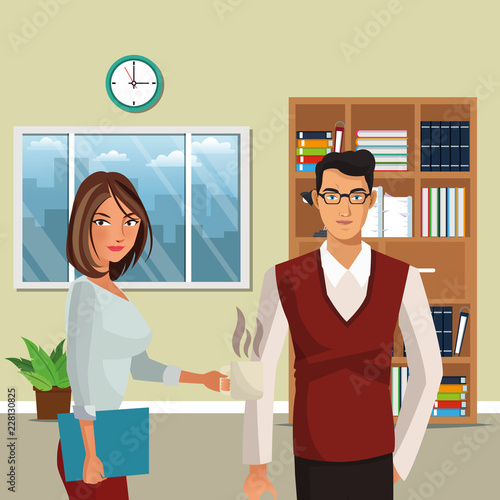 business characters in office scene