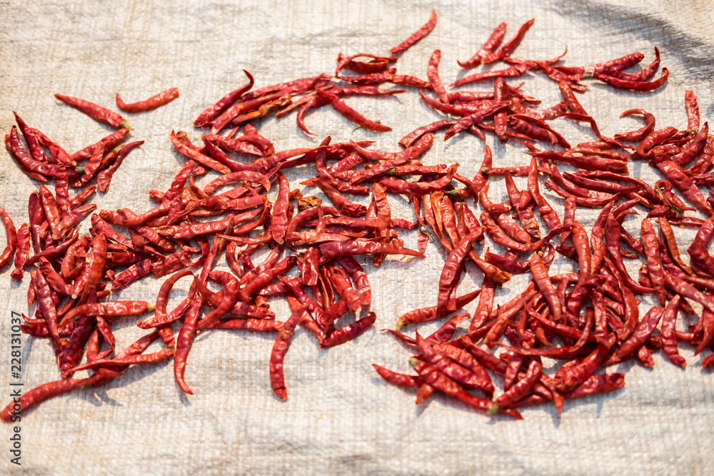Fototapeta premium Red hot pepper on wooden background