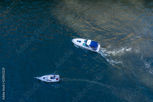 Overhead View of Two Boats on the Chicago River