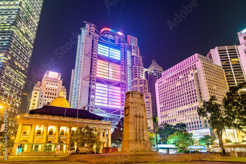 Photography The Cenotaph and the Court of Final Appeal Building in Hong Kong at night