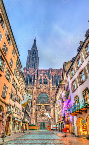 Christmas decorations near the Cathedral in Strasbourg, France © Leonid Andronov