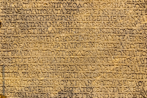 Ancient greek script, Celsus Library, Ephesus Turkey