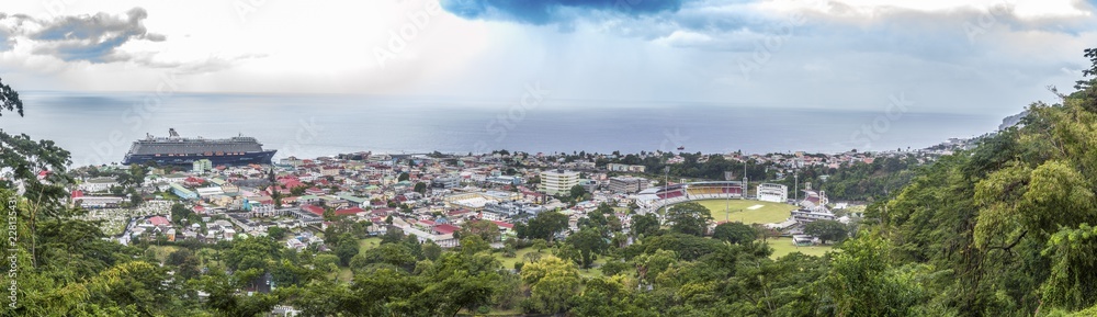 Panoramic picture of the city of Roseau on Dominica island