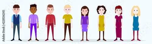 set boy girl character serious male female different suit template for design work and animation on white background full length flat person banner vector illustration