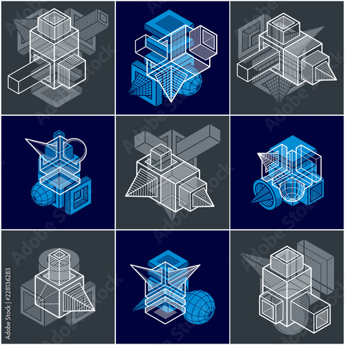 Set of isometric abstract vector geometric shapes.