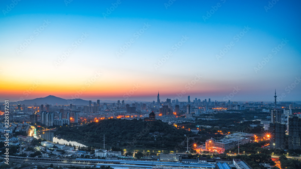 Aerial view of Nanjing city sunrise