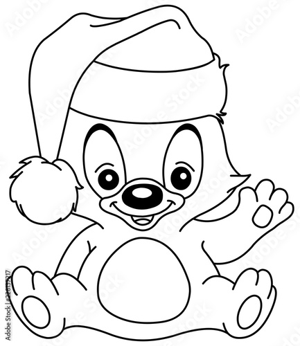outlined christmas waving teddy bear