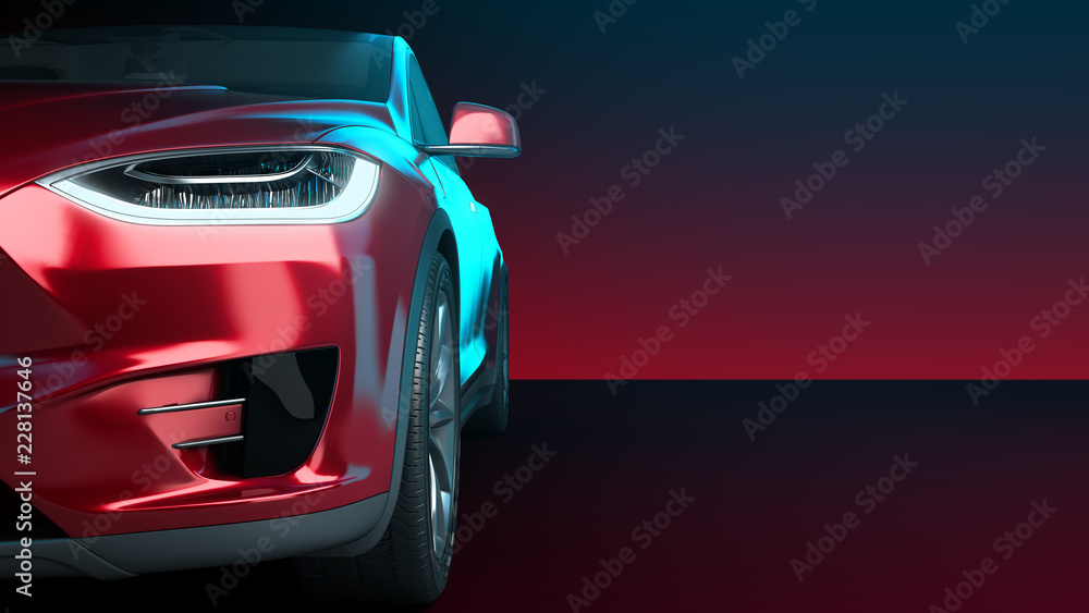front of the red car front view 3d render in darck