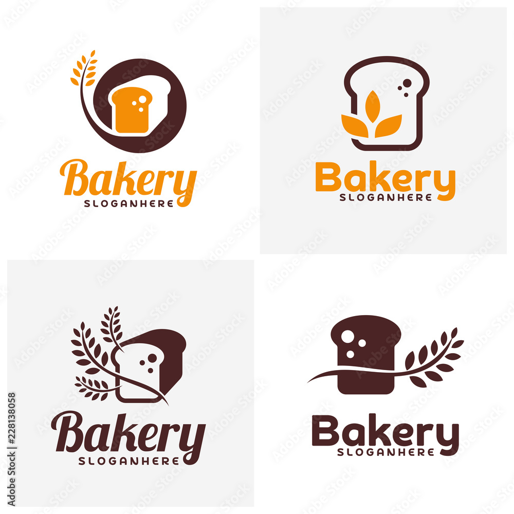 Set of Food Bread logo vector. Bakery emblem design. Food logo vector template. Set of Food Bread logo vector. Bakery emblem design. Food logo vector template.