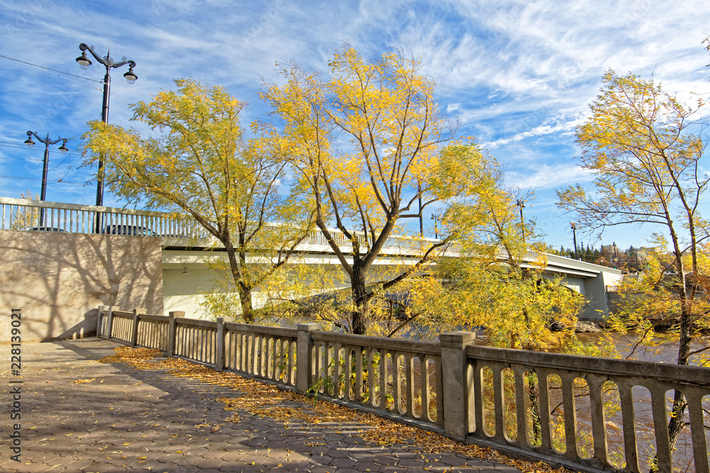 Russia,Omsk.View from the old Park to the reconstructed Jubilee bridge