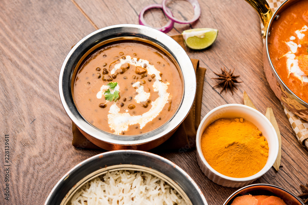 Dal makhani / makhni is a popular dish from India. Made with ingredients like whole black lentil, butter and cream. Served with Naan/roti and rice Dal makhani / makhni is a popular dish from India. Made with ingredients like whole black lentil, butter and cream. Served with Naan/roti and rice