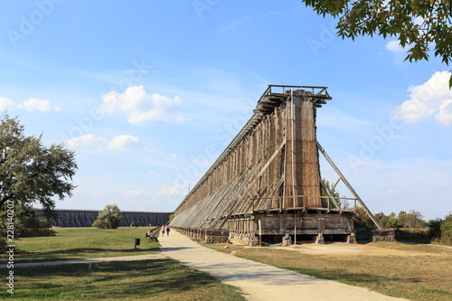 Graduation tower in Ciechocinek, Poland. It is a structure used in production of salt which removes water from a saline solution by evaporation, increasing its concentration of mineral salts photo