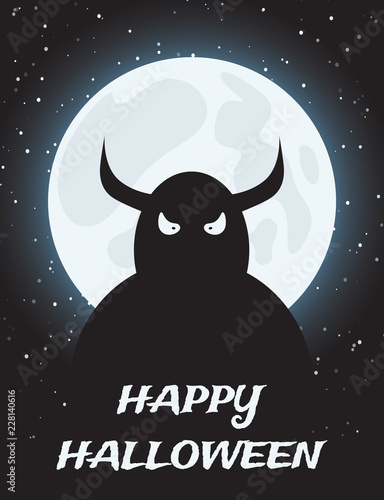 Halloween night background with moon and monster