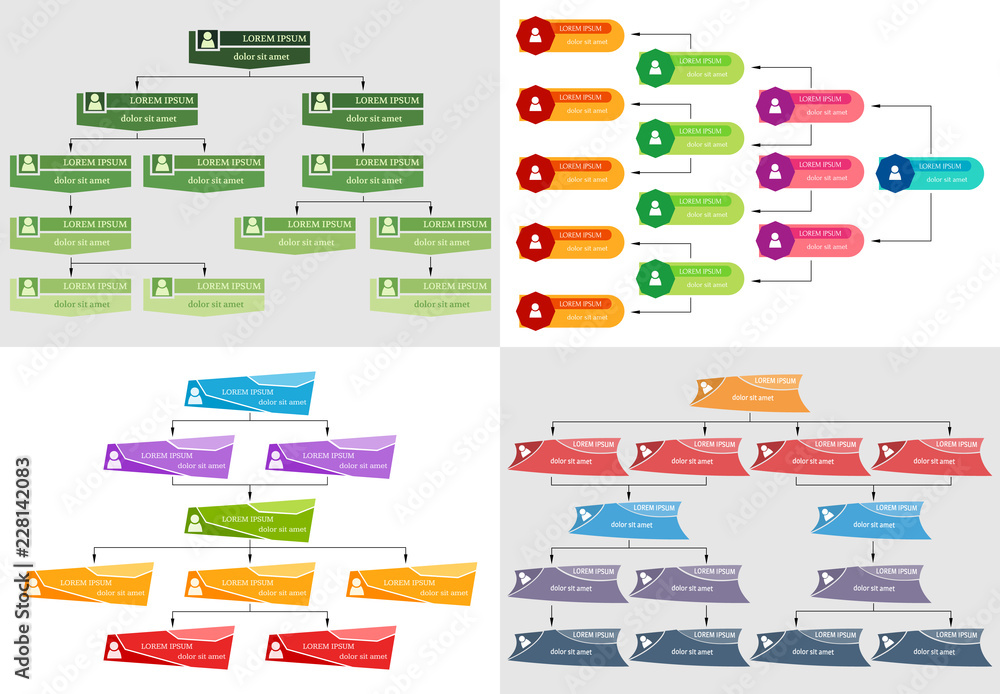 Set of four colorful business structure concept Set of four colorful business structure concept
