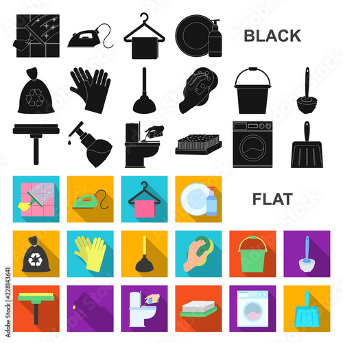 Cleaning and maid flat icons in set collection for design. Equipment for cleaning vector symbol stock web illustration.