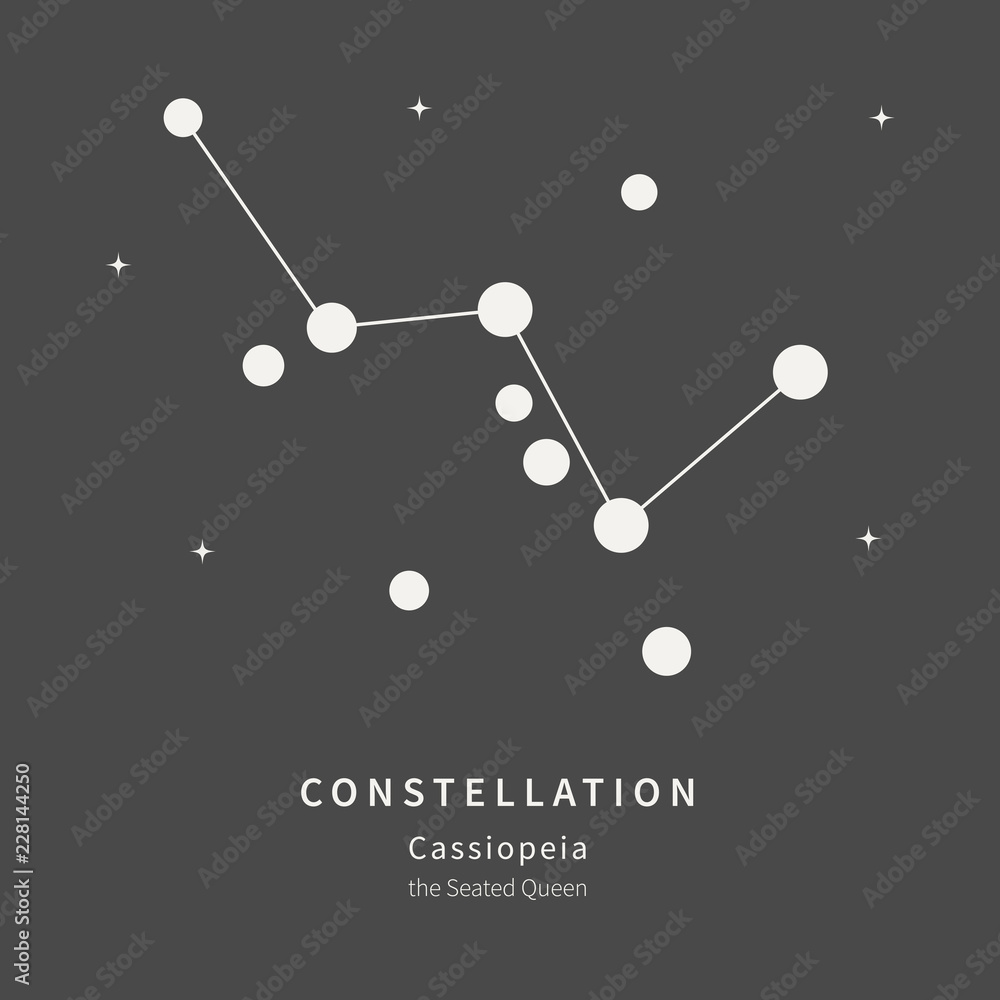 The Constellation Of Cassiopeia. The Seated Queen - linear icon. Vector illustration of the concept of astronomy. The Constellation Of Cassiopeia. The Seated Queen - linear icon. Vector illustration of the concept of astronomy.