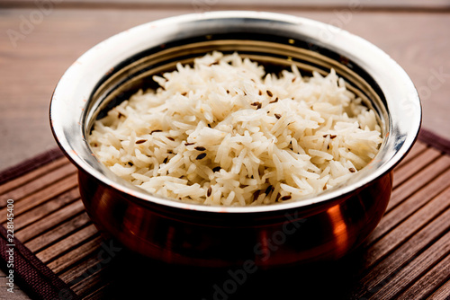 Cumin rice / Indian Jeera Rice in a bowl, selective focus