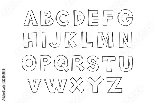 Vector of English Alphabets in Hand drawn doodle style.