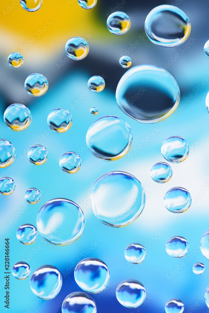 close-up view of beautiful calm clean water drops on light blurred background