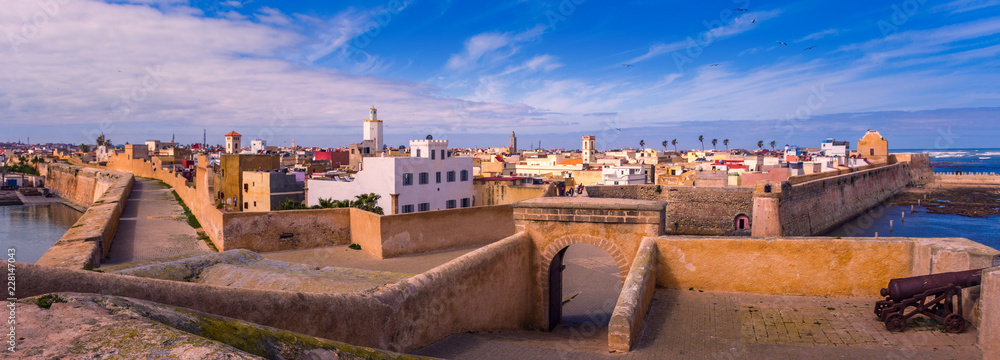 Panorama Portuguese fortress of El Jadida city in Casablanca-Settat, Morocco.