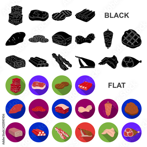 Different meat flat icons in set collection for design. Meat product vector symbol stock web illustration.