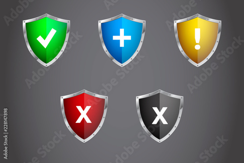 Steel shield set icon blue recycle allow denied warning