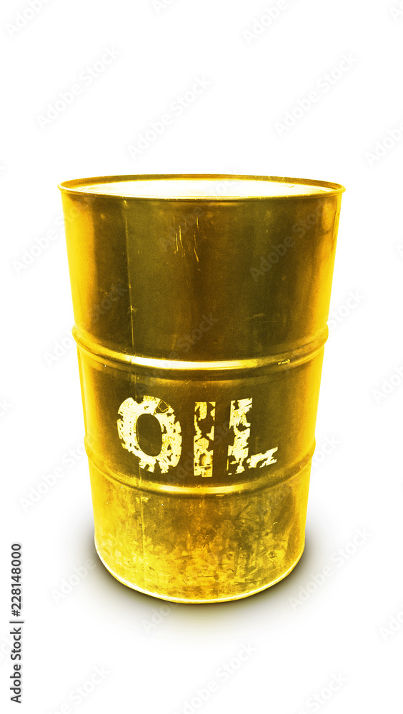 Gold oil barrel isolated on white background. Blank realistic rustic oil barrel. Gold oil barrel isolated on white background. Blank realistic rustic oil barrel.