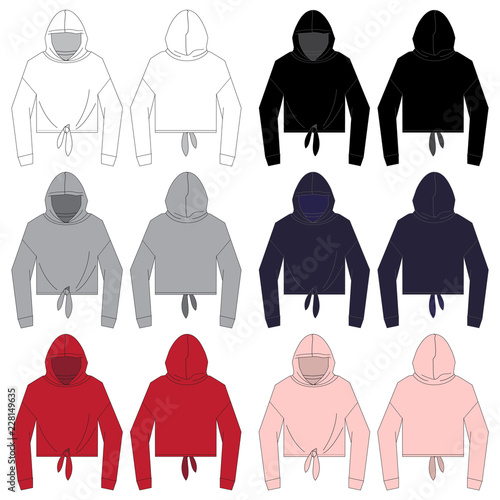 Vector template for Women's tie front Hooded Sweatshirts