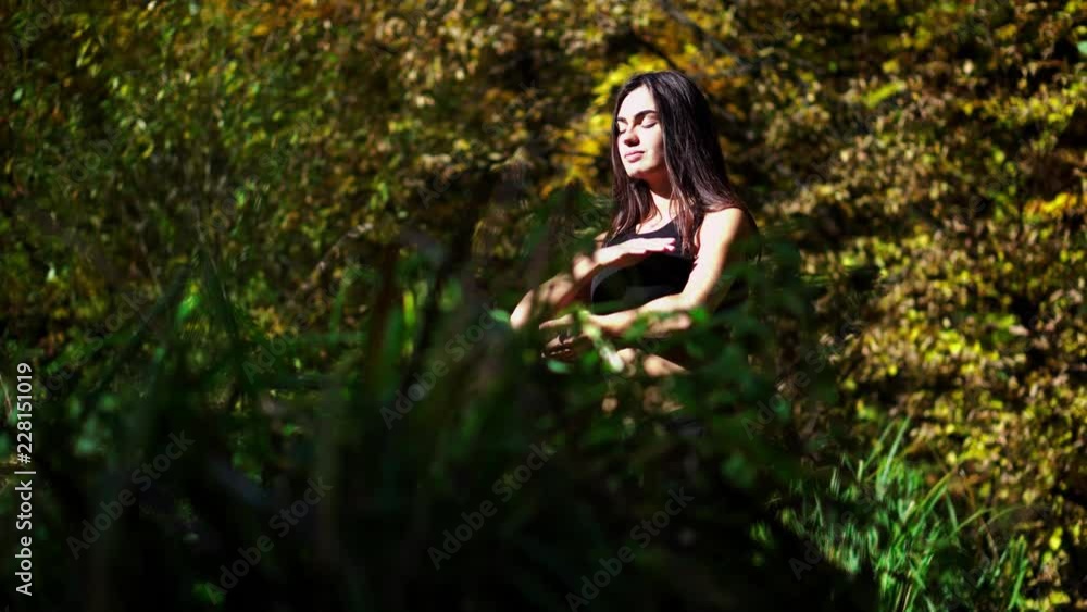 Yoga and meditation in a sunny forest Yoga and meditation in a sunny forest