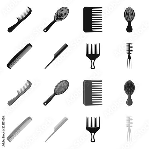 Isolated object of brush and hair symbol. Set of brush and hairbrush stock symbol for web.