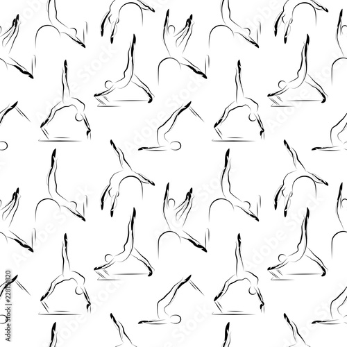 Pilates poses seamless vector pattern
