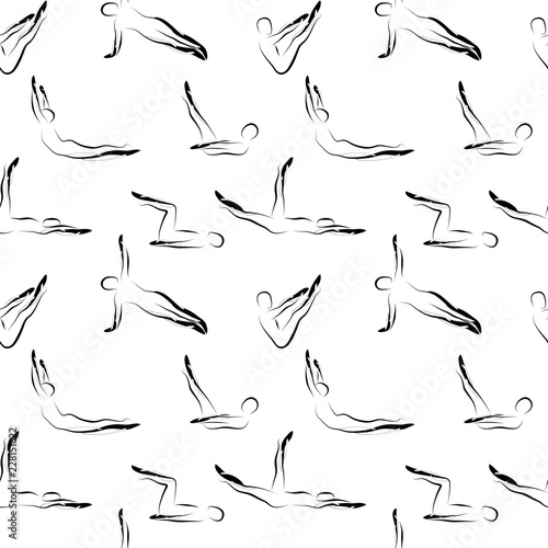 Pilates poses seamless vector pattern