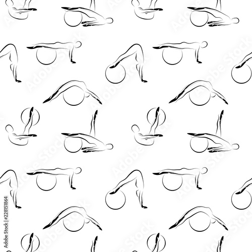 Pilates poses seamless vector pattern