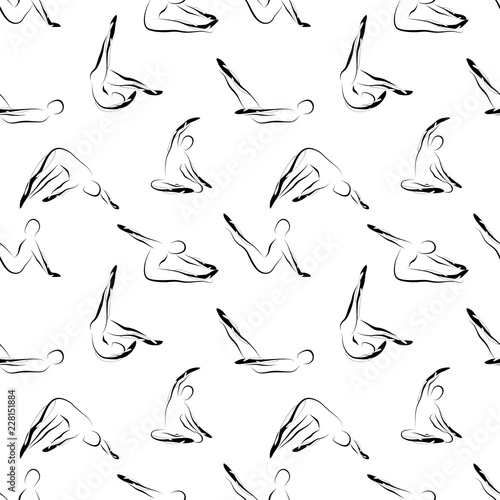 Pilates poses seamless vector pattern