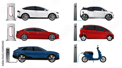 Set of electric vehicles isolated on white background. Vector illustration EPS 10