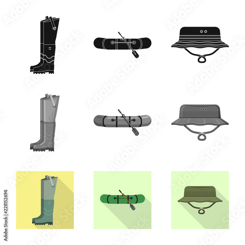 Vector design of fish and fishing symbol. Set of fish and equipment stock vector illustration.