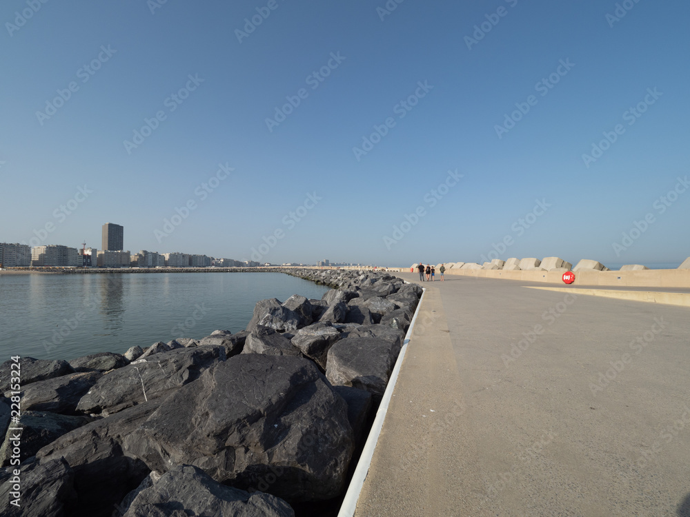 The skyline of Ostend, seen from the Western Strekdam. The skyline of Ostend, seen from the Western Strekdam.